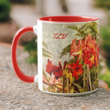 Art Botanique Rouge Amaryllis - Initiales Monogram