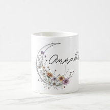 Art céleste personnalisé Croissant de Lune Floral