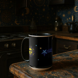 Mug Art céleste rétro Soleil Lune Étoiles Planète Comè