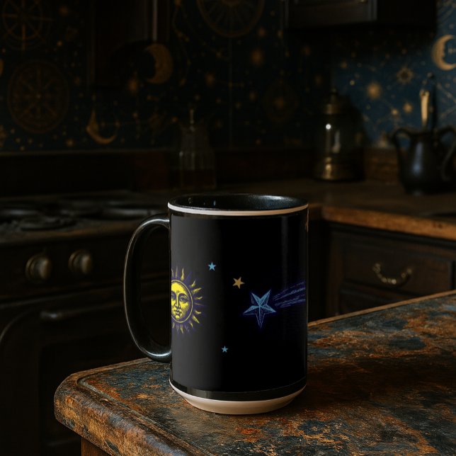 Mug Art céleste rétro Soleil Lune Étoiles Planète Comè (Créateur téléchargé)