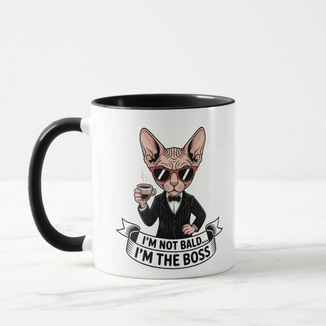 Mug Art de café avec un chat Sphynx patron cool (Gauche)