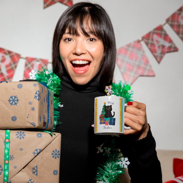 Mug Art de café de chat noir mignon Noël festif (Créateur téléchargé)