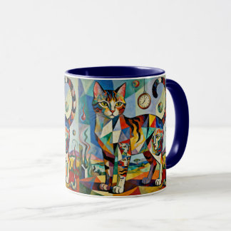 Mug Art de chat de style cubiste surréaliste
