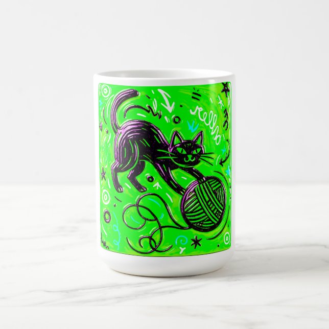 Mug Art de chaton au néon lime (Centre)