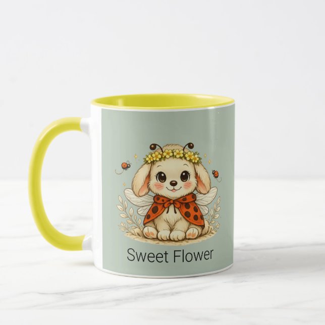 Mug Art de couronne de fleurs de lapin de fantaisie vi (Gauche)