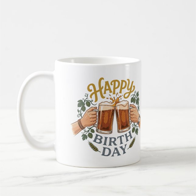 Mug Art de fête d'anniversaire de bière vintage (Gauche)