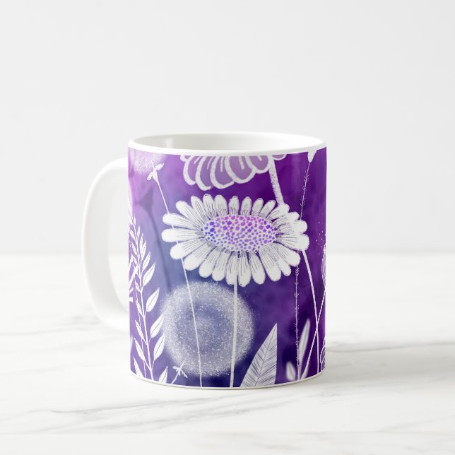 Mug Art de fleurs sauvages violettes et violettes fonc (Devant gauche)