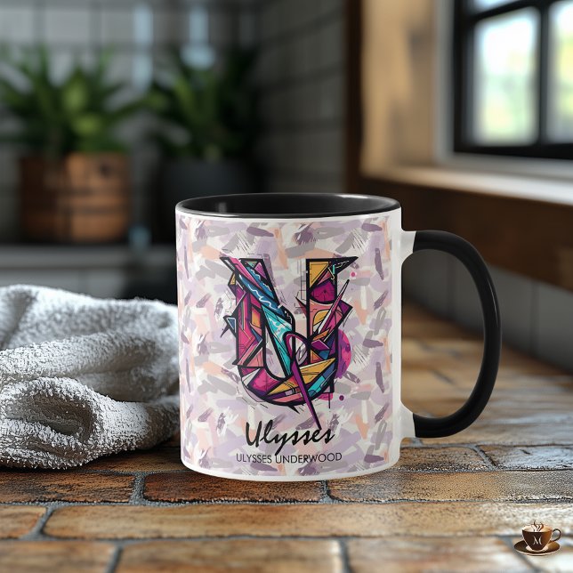 Mug Art de la lettre U abstraite géométrique gras (Créateur téléchargé)