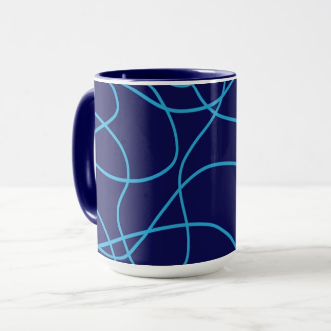 Mug Art de ligne dans les bleus contrastés (Devant gauche)