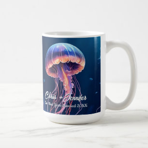 Mug Art de méduse, noms de couple, année de mariage
