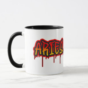 Mug Art de mot dégoulinant de signe de feu ARIES peint