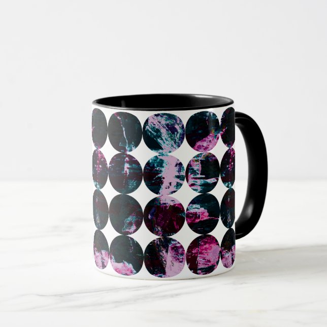 Mug Art de motif de cercle de texture blanc noir rose. (Devant droit)