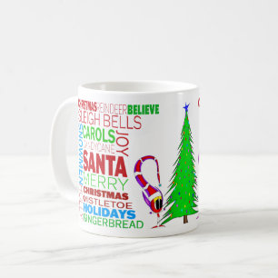 Mug Art de mots de dessin animé de Noël coloré