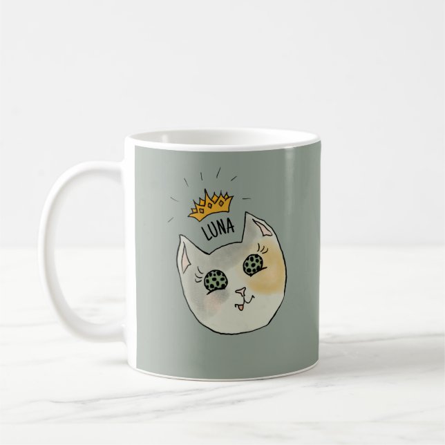 Mug Art de nom de chat personnalisé - Chat blanc dodu  (Gauche)