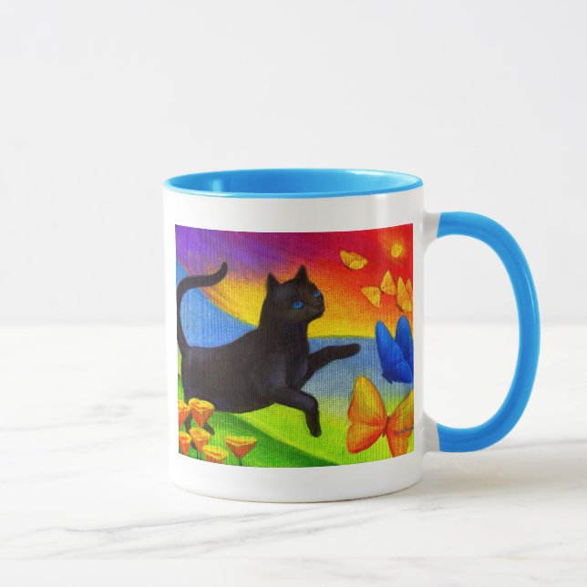 Mug Art de papillons de peinture de chat noir - multi (Droite)
