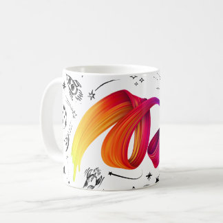 Mug Art de pinceau dégradé coloré avec Doodles spatiau