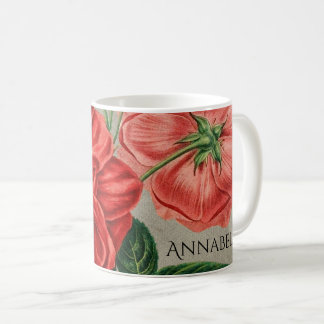 Mug Art de rose rouge antique sur gris personnalisé