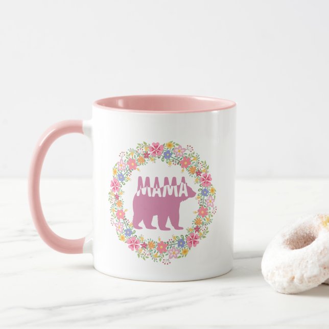 Mug Art de silhouette d'ours maman coloré (Avec donut)