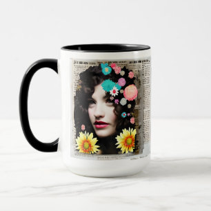 Mug Art de style Collage papier   Femmes et fleurs