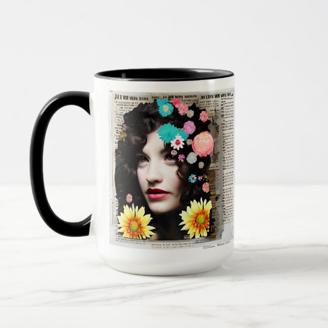 Mug Art de style Collage papier | Femmes et fleurs (Gauche)