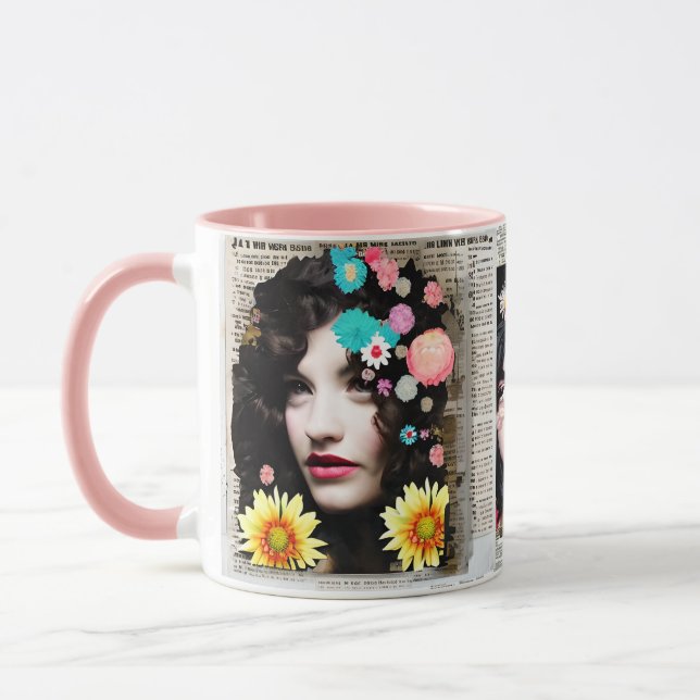Mug Art de style Collage papier | Femmes et fleurs (Gauche)