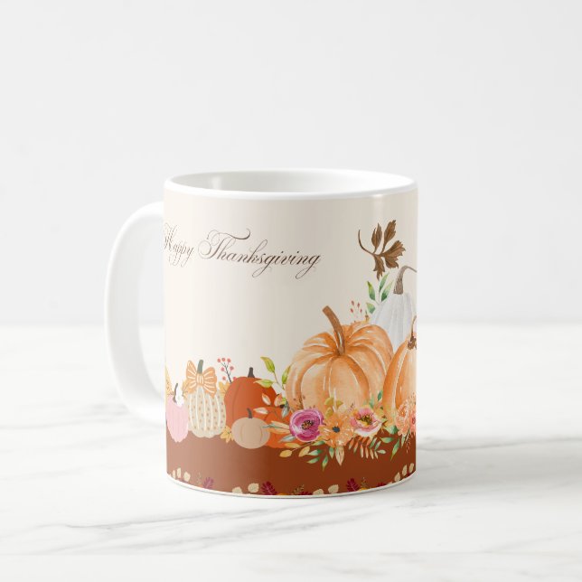 Mug Art de Thanksgiving Citrouille Aquarelle (Devant gauche)