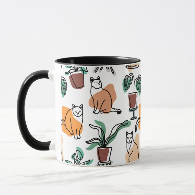 Mug Art de trait dessin chats et fleurs (Gauche)