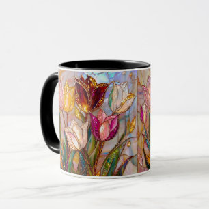 Mug Art de tulipe en verre coloré de style bijou flora