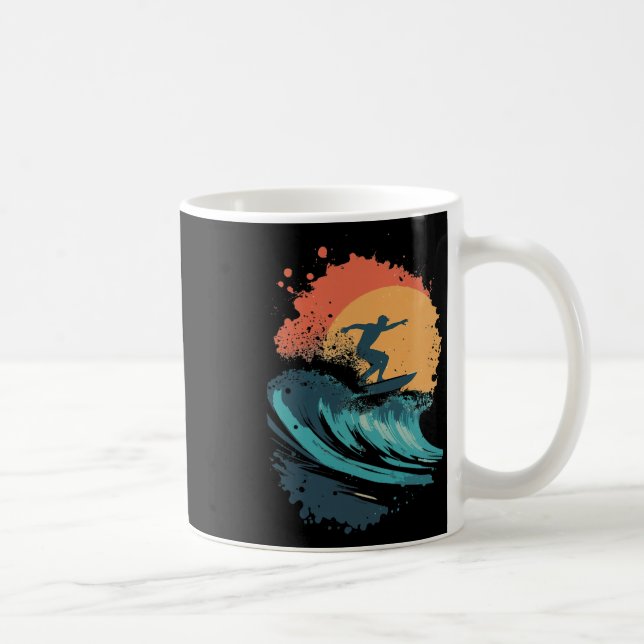 Mug Art de vague de surf au coucher du soleil, silhoue (Droite)