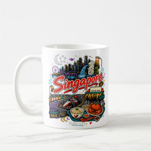 Mug Art de voyage dessiné à la main Singapour Monument