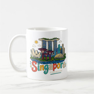 Mug Art de voyage dessiné à la main Singapour Monument
