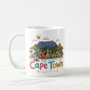 Mug Art de voyage du Cap Town Afrique du Sud dessiné à