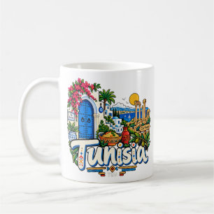 Mug Art de voyage Tunisie dessiné à la main monument