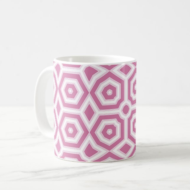 Mug art déco à motif géométrique rose et blanc  (Devant gauche)