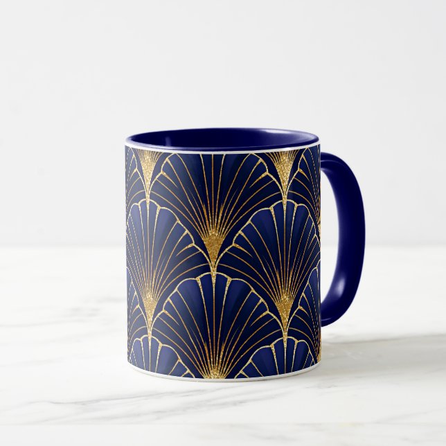Mug Art déco bleu marine et or (Devant droit)