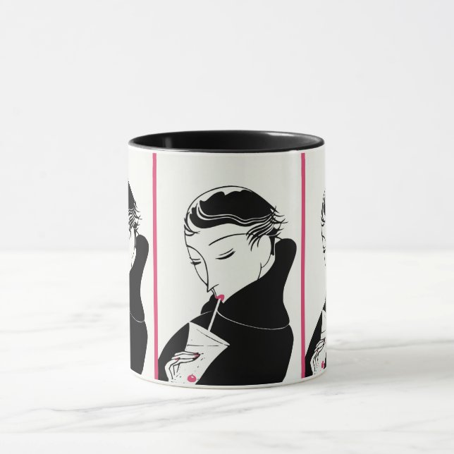 Mug Art Déco Elégance : Femme Vintage avec Cocktail (Centre)