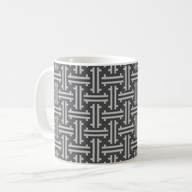 Mug Art déco Fret chinois, Argent et Gris grise (Devant gauche)