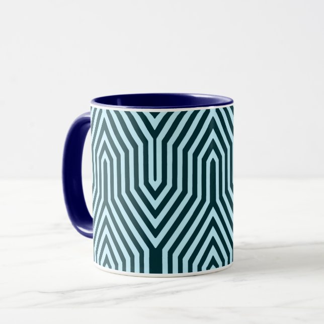 Mug Art Déco Géométrique - indigo et bleu glace (Devant gauche)