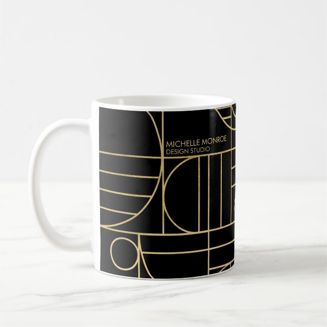 Mug Art Déco géométrique moderne Faux Or/Noir (Gauche)
