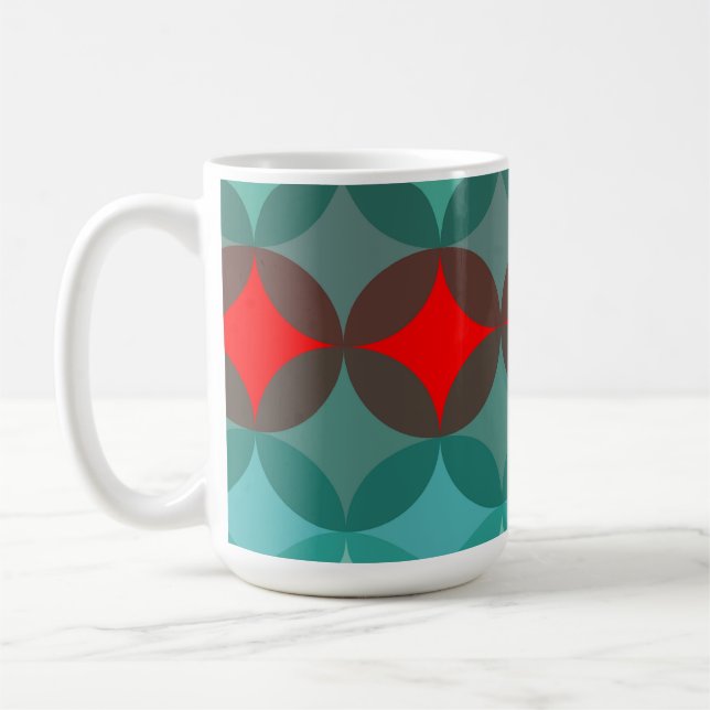 Mug art déco inspiré turquoise & rouge abstrait (Gauche)