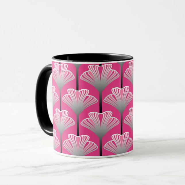 Mug Art déco Lily, Fuchsia rose et gris argenté (Devant gauche)