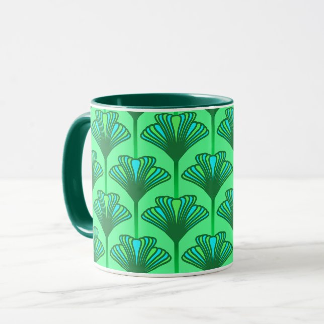 Mug Art Déco Lily, Jade Green et Turquoise (Devant gauche)
