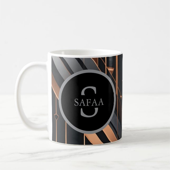 Mug Art Deco Monogram Circle Name Design (Gauche)