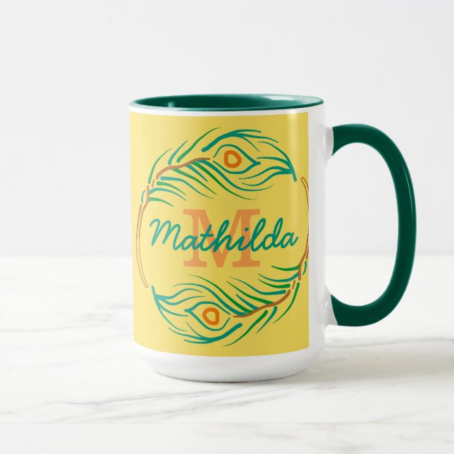 Mug Art Deco Peacock Feather Monogram Stencil (Droite)