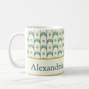 Mug Art Déco personnalisé Géométrique sarcelle et or
