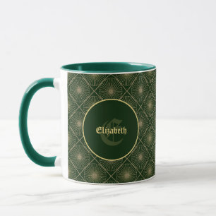 Mug Art Déco personnalisé Glam doré vert et or
