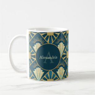 Mug Art Déco sarcelle et or Nom personnalisé & monogra