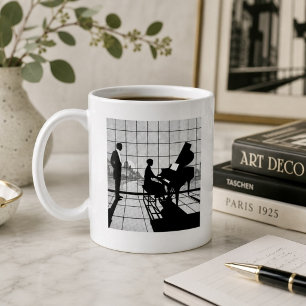 Mug Art Déco silhouette de piano   Noir et blanc 