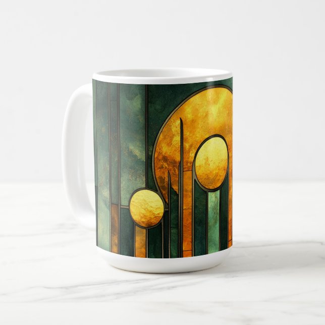 Mug Art Déco Turquoise Green Gold Sun (Devant gauche)