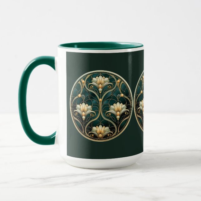 Mug Art Déco Vert Or Blanc Vintage (Gauche)